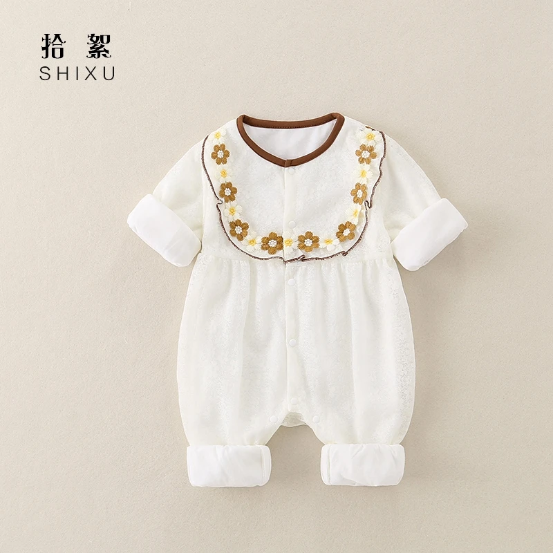 新生婴儿衣服春装女宝宝公主连体衣可爱爬服满月百天周岁双层哈衣