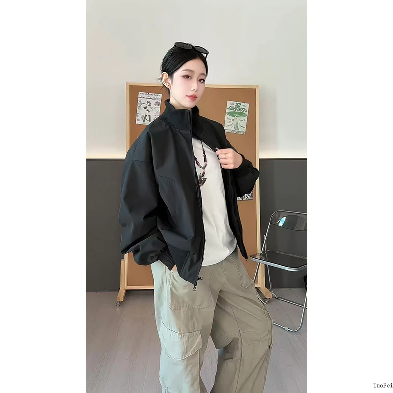 【现货现发】cleanfit黑色飞行夹克男秋季痞帅高级立领外套美式短款