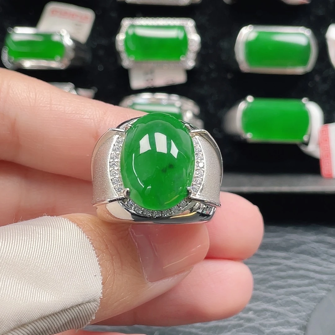 翡翠银S925镶嵌戒指天然A货翡翠没运费险3880