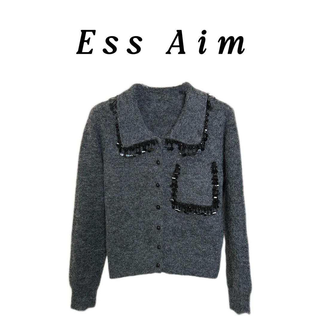 EssAim-0098  千金风开衫款短款女针织衫长袖毛衣毛衫小香风
