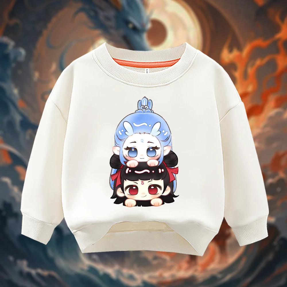 Q版哪吒敖丙趣味文字卫衣亲子圆领棉长袖男童女童儿童秋季出游ins
