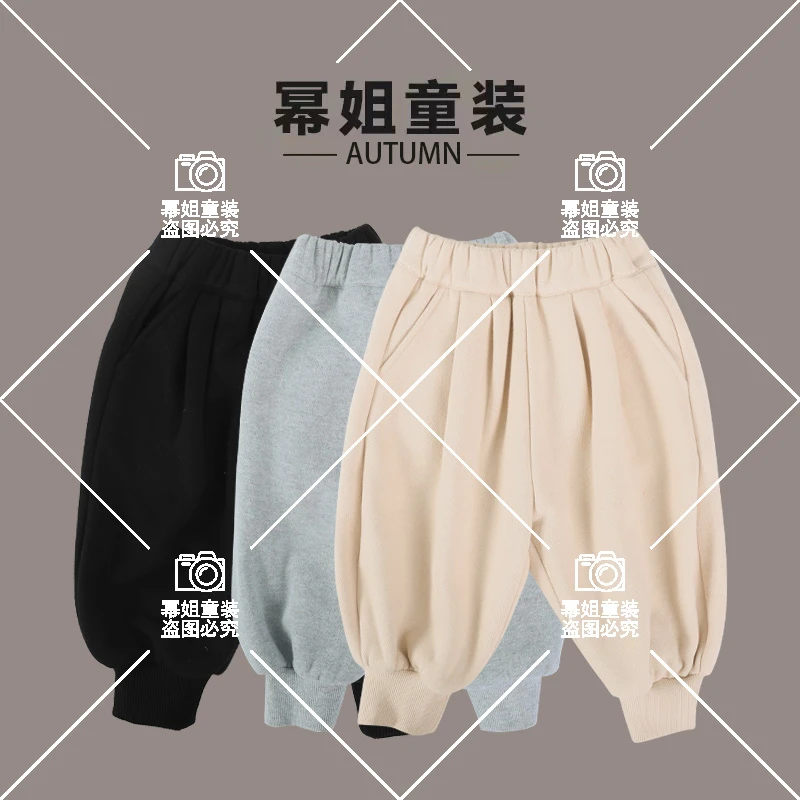 幂姐原创儿童冬季新品休闲一体绒宽松简约卫裤裤子长裤MJQ246340