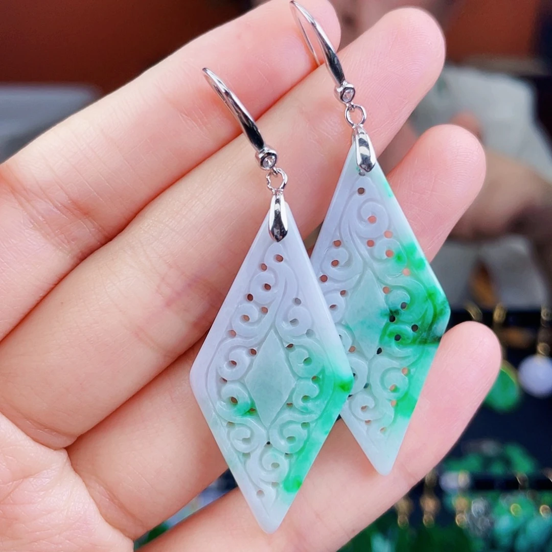 翡翠银S925镶嵌耳饰