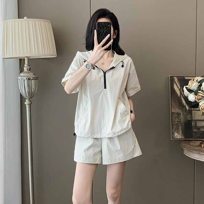 休闲运动套装女夏季2025新款时尚洋气薄款速干短袖短裤跑步两件套