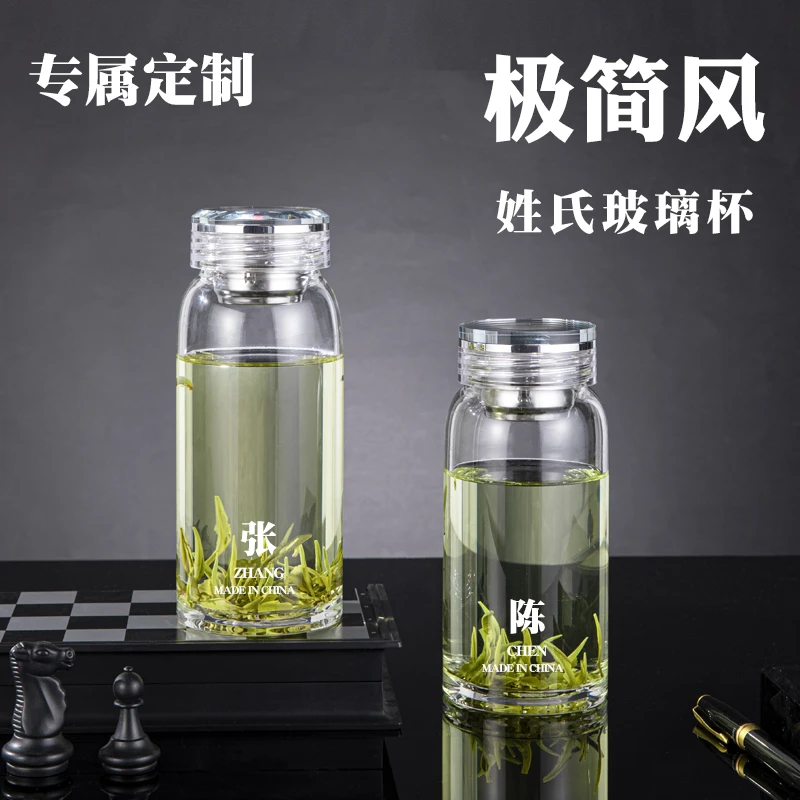百家姓玻璃杯2025新款女高硼硅玻璃泡茶杯男士专用加厚透明水杯子