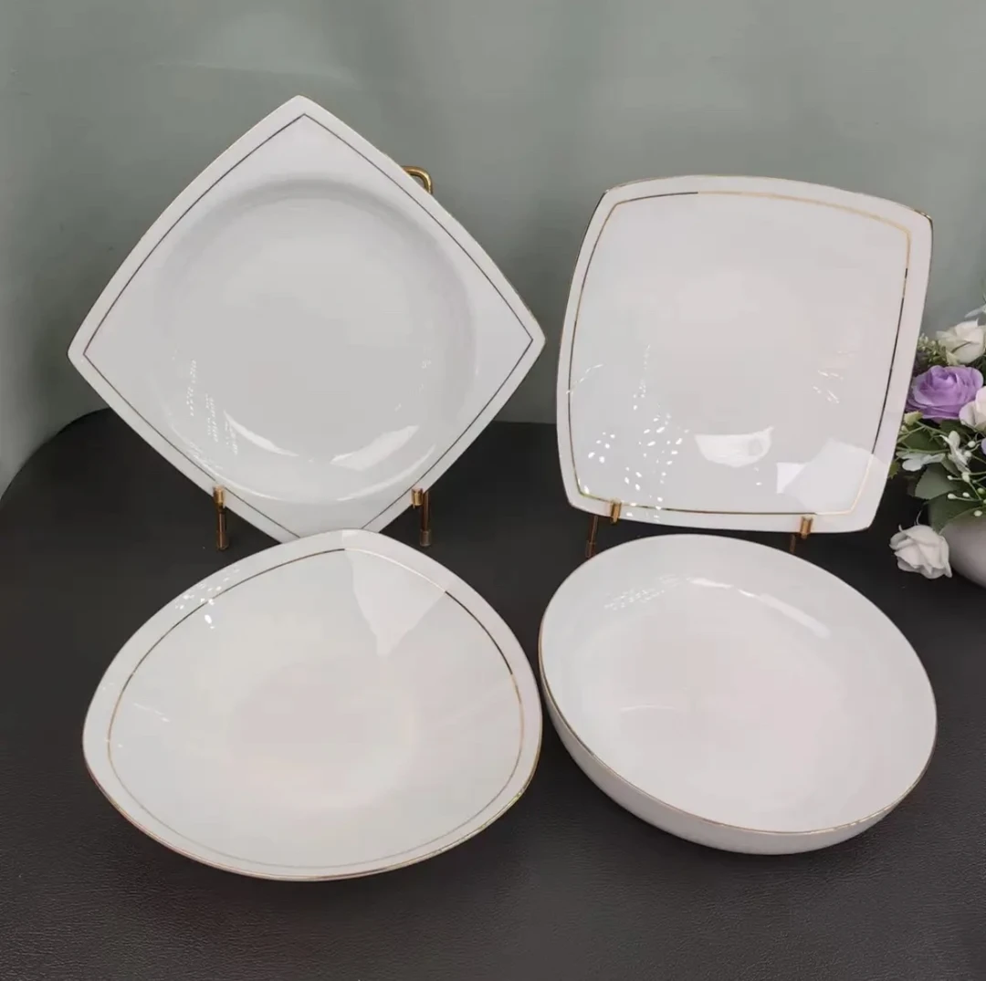 *佳选*骨瓷描金边8英寸深盘家用欧式餐盘菜盘组合装