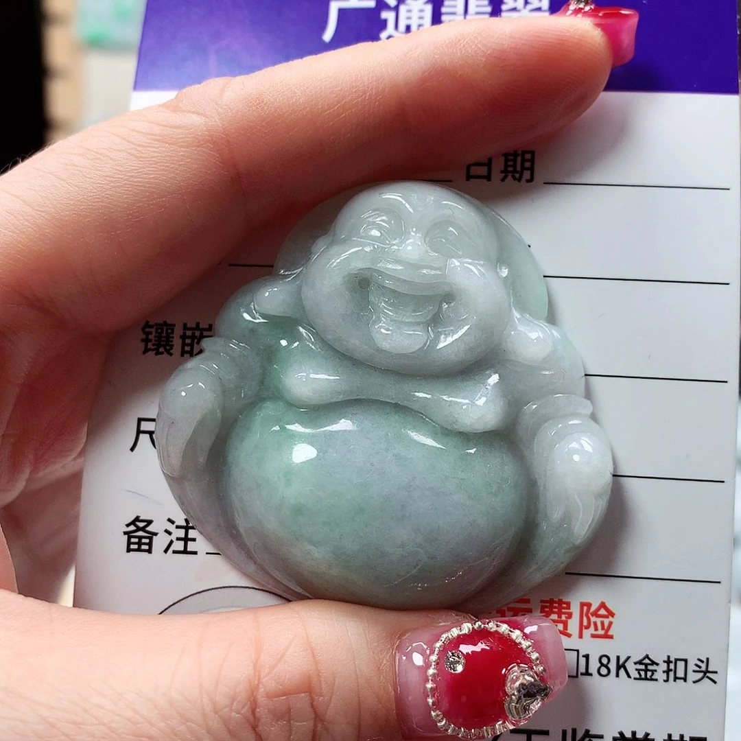 翡翠颈饰未镶嵌佛公，微瑕