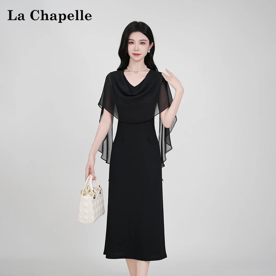 【拉夏贝尔】夏季法式设计感显瘦松紧腰短袖连衣裙