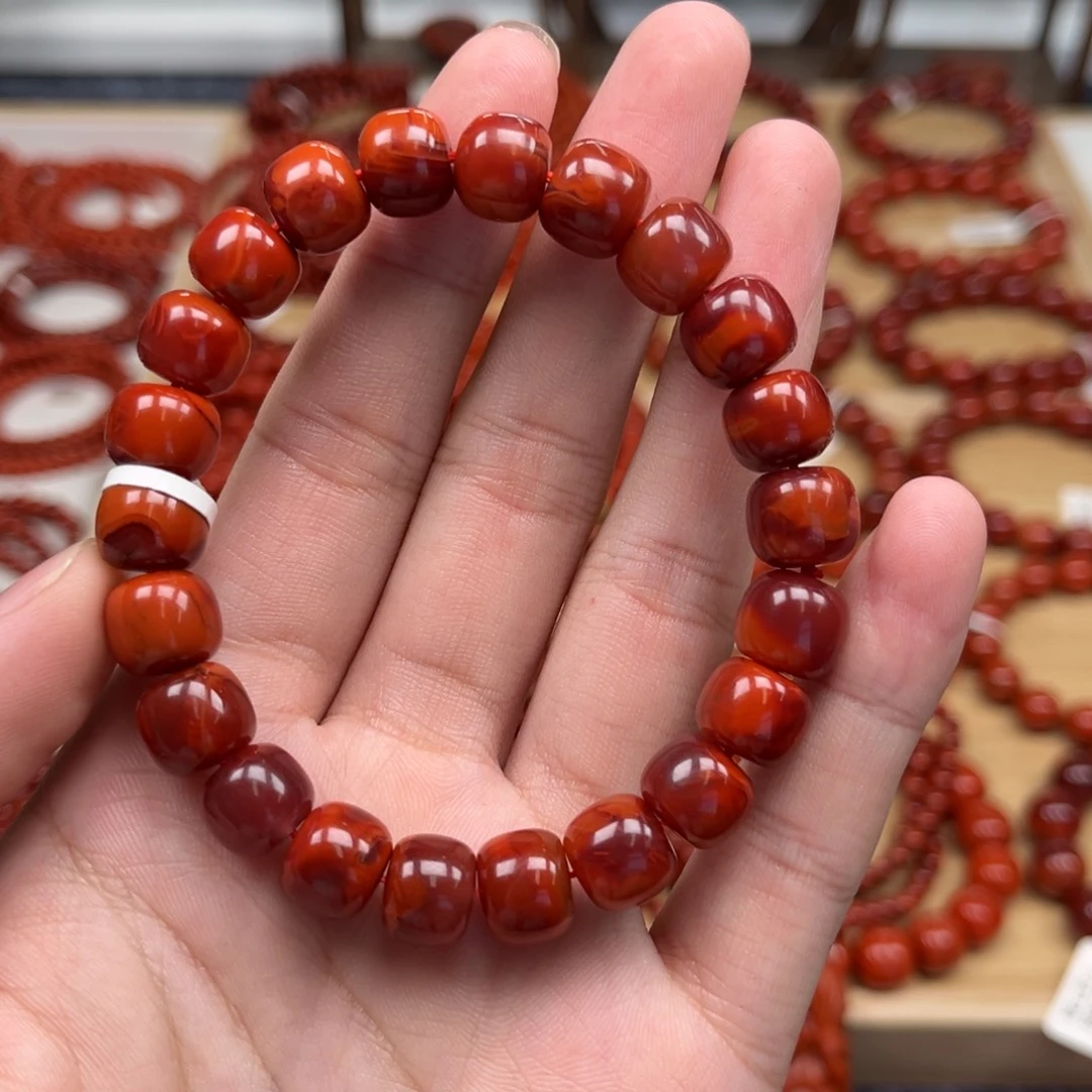 南红玛瑙未镶嵌手链川料瓦西火焰老型手串11+
