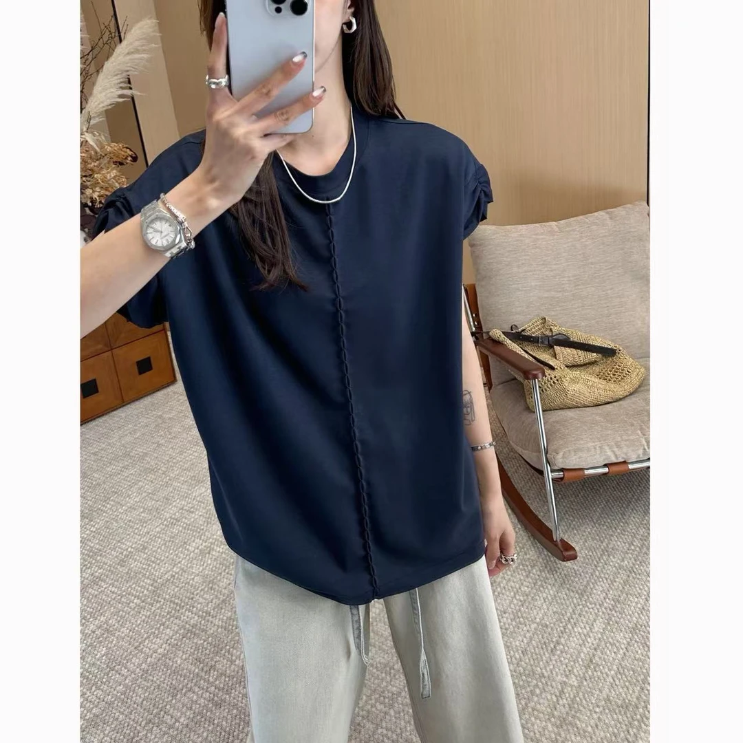 小静静一会【褶皱飞袖上衣】2025夏款设计感宽松短袖 2506C3613