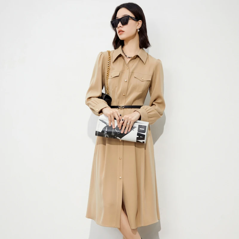 【达人专属】FF||仿佛春季黑色衬衫连衣裙收腰显瘦高端精致FF01259