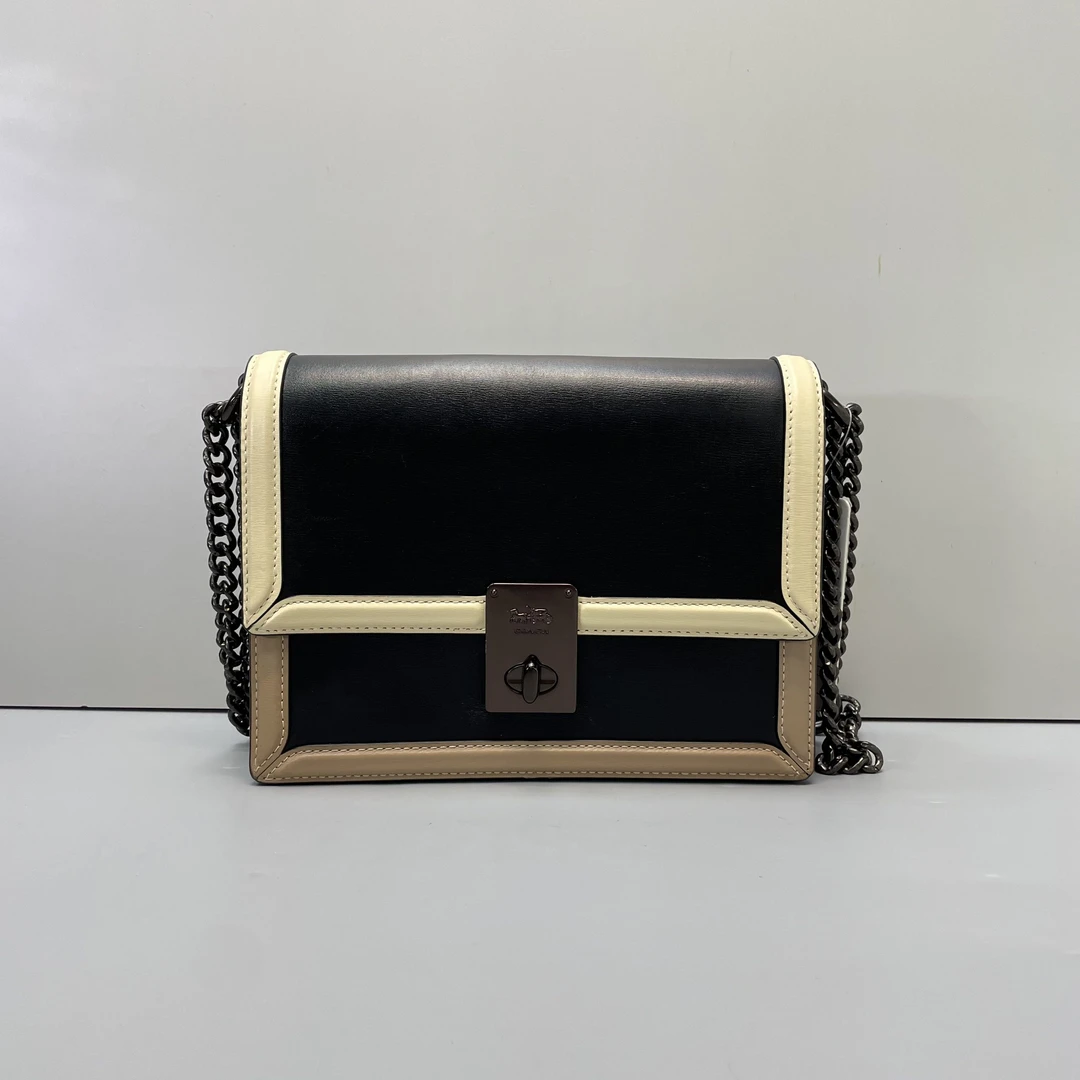 95新 COACH/蔻驰 小林/hutton黑拼色链条包22*16*5cmB011912