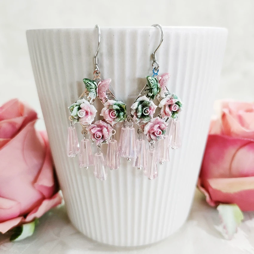 铜合金玻璃耳饰 民族风复古耳坠宫廷风气质耳环1301