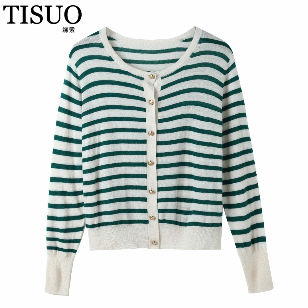 TISUO/绨索设计师经典高级减龄抬肤色秋季条纹开衫休闲 TS204615