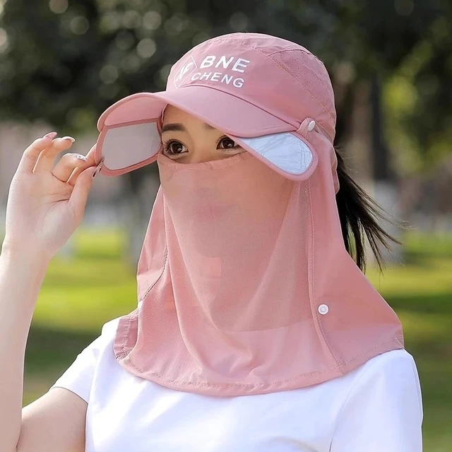 防紫外线伸缩太阳帽女面纱遮脸女骑车防尘防晒帽防风防吹遮阳帽子