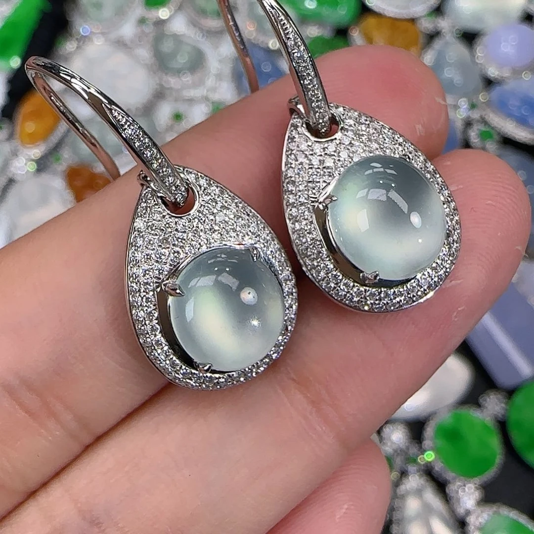 翡翠耳饰18K金镶嵌天然翡翠