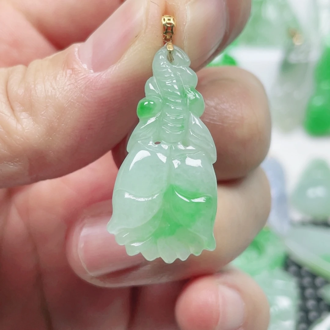 翡翠18K金镶嵌吊坠(不含链)