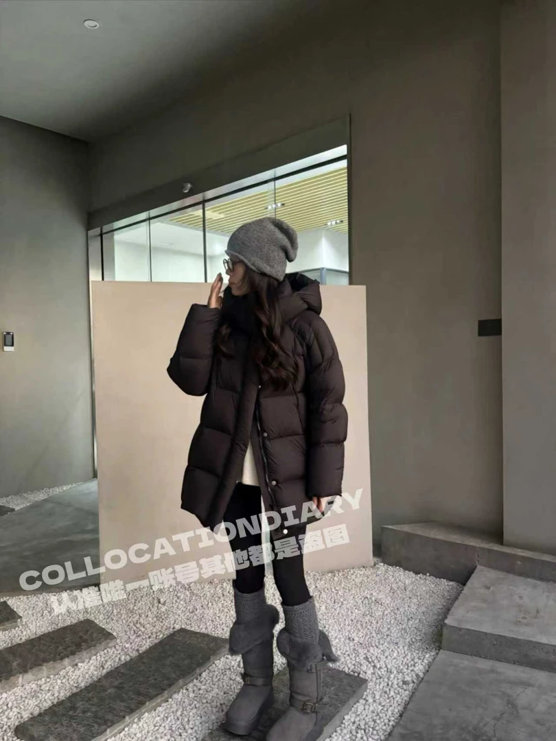 95白鹅绒2025冬羽绒服女高充绒量中长款显瘦连帽加厚保暖外套5062