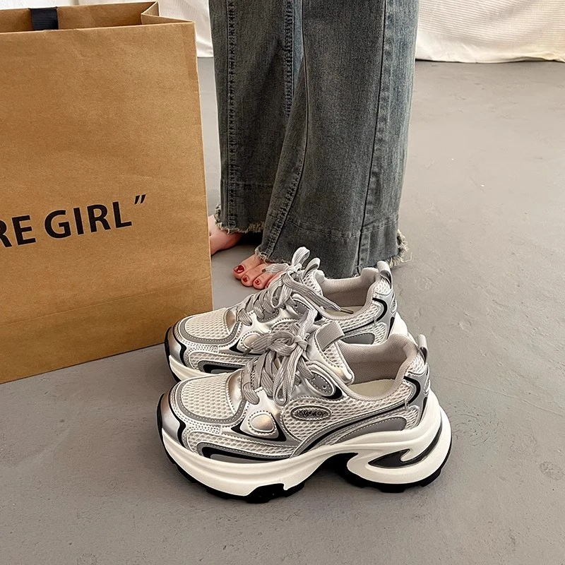 巧昕百搭厚底老爹鞋女夏季小个子2025新款欧货休闲运动阿甘鞋