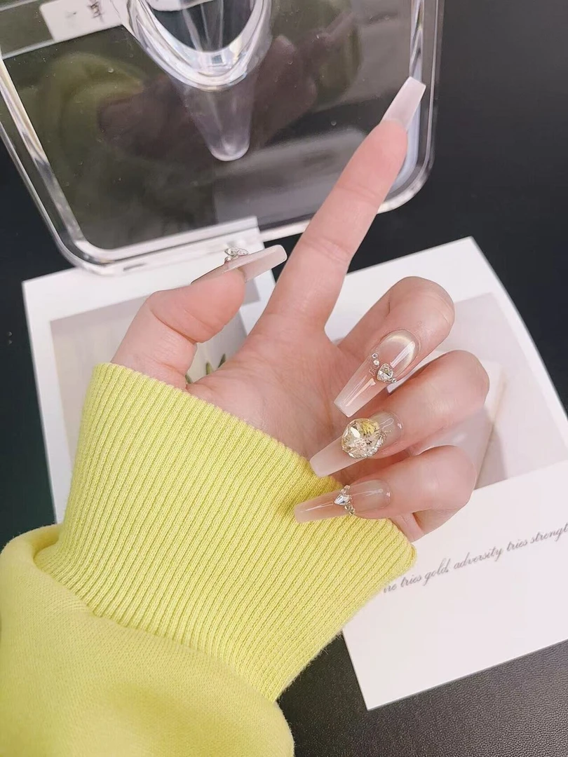 【落日余晖】冉冉·纯手工甲穿戴甲东洲大钻裸粉满钻春夏大气显白款