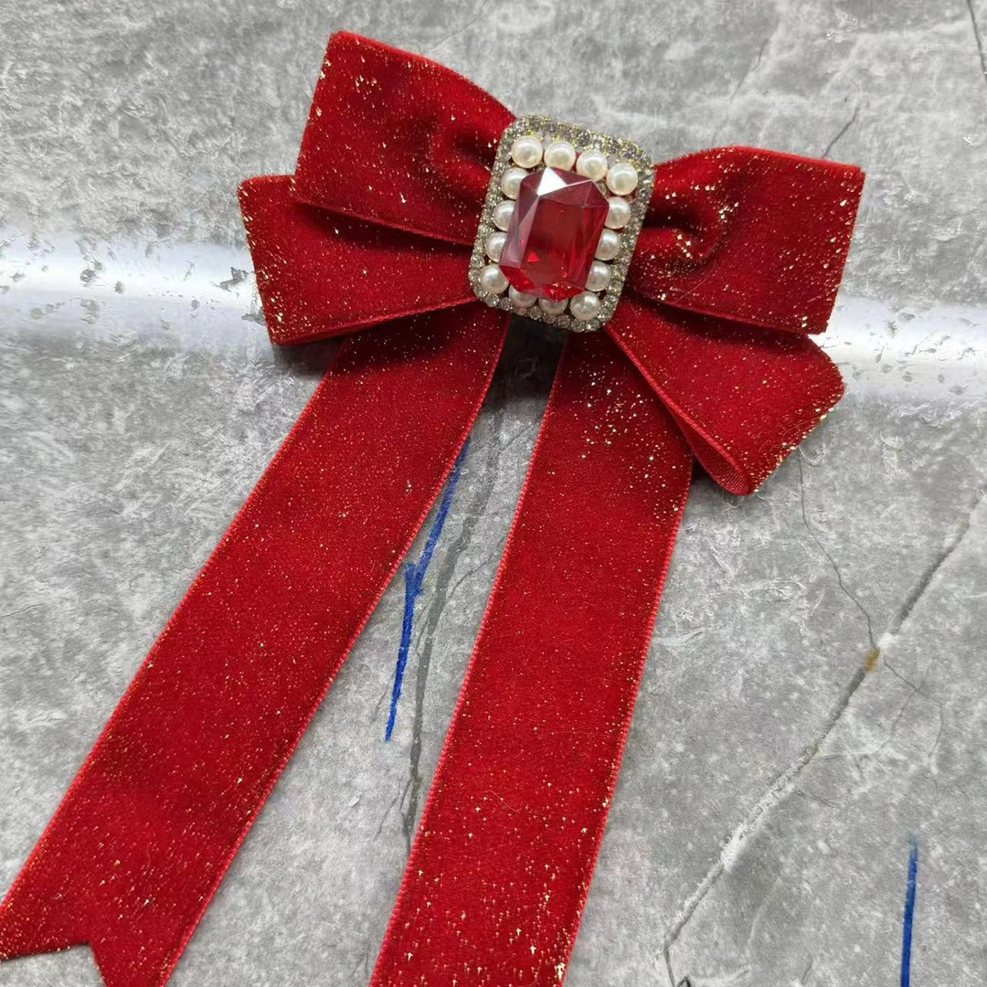 红色丝绒蝴蝶结飘带发夹新年氛围感发饰