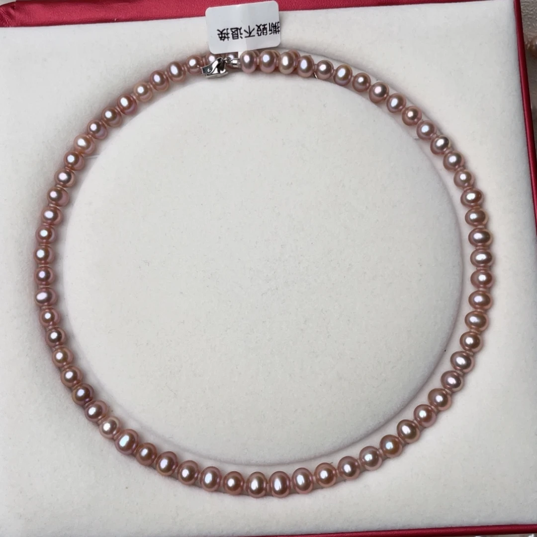 银S925镶嵌淡水珍珠颈饰7-8mm