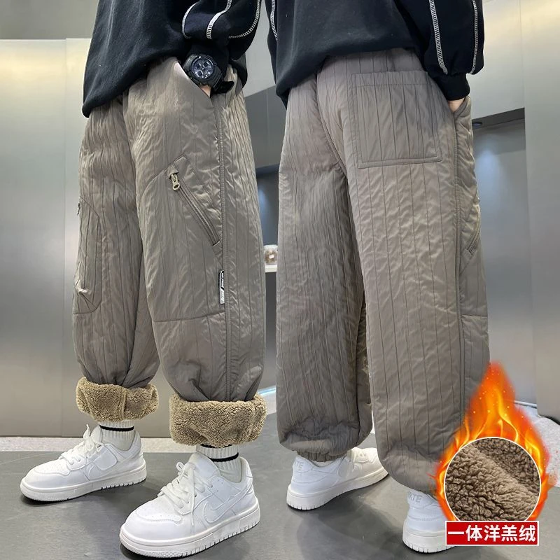 胖男童特厚羊羔绒裤子中大童7-15岁加绒休闲裤冬季青少年保暖棉裤