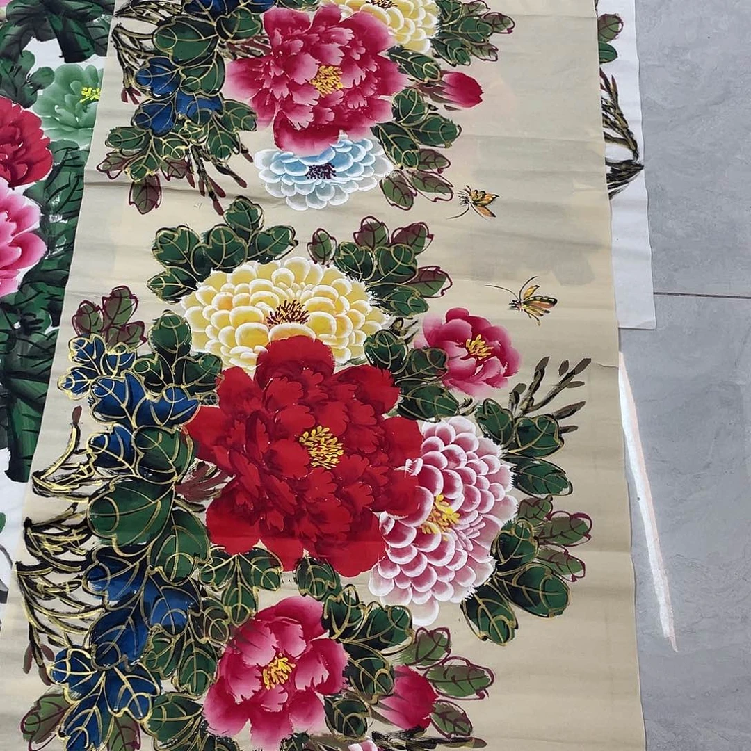 国画国画作品书法作品原稿四尺横幅仿古蝴蝶水晶