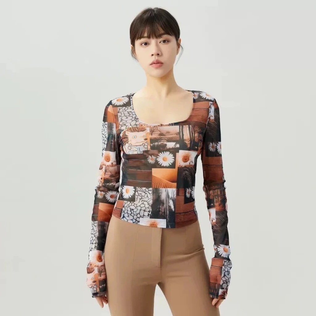 【官方正品】阿玛施独特网眼设计质感细腻造型长袖丝网衫5300927