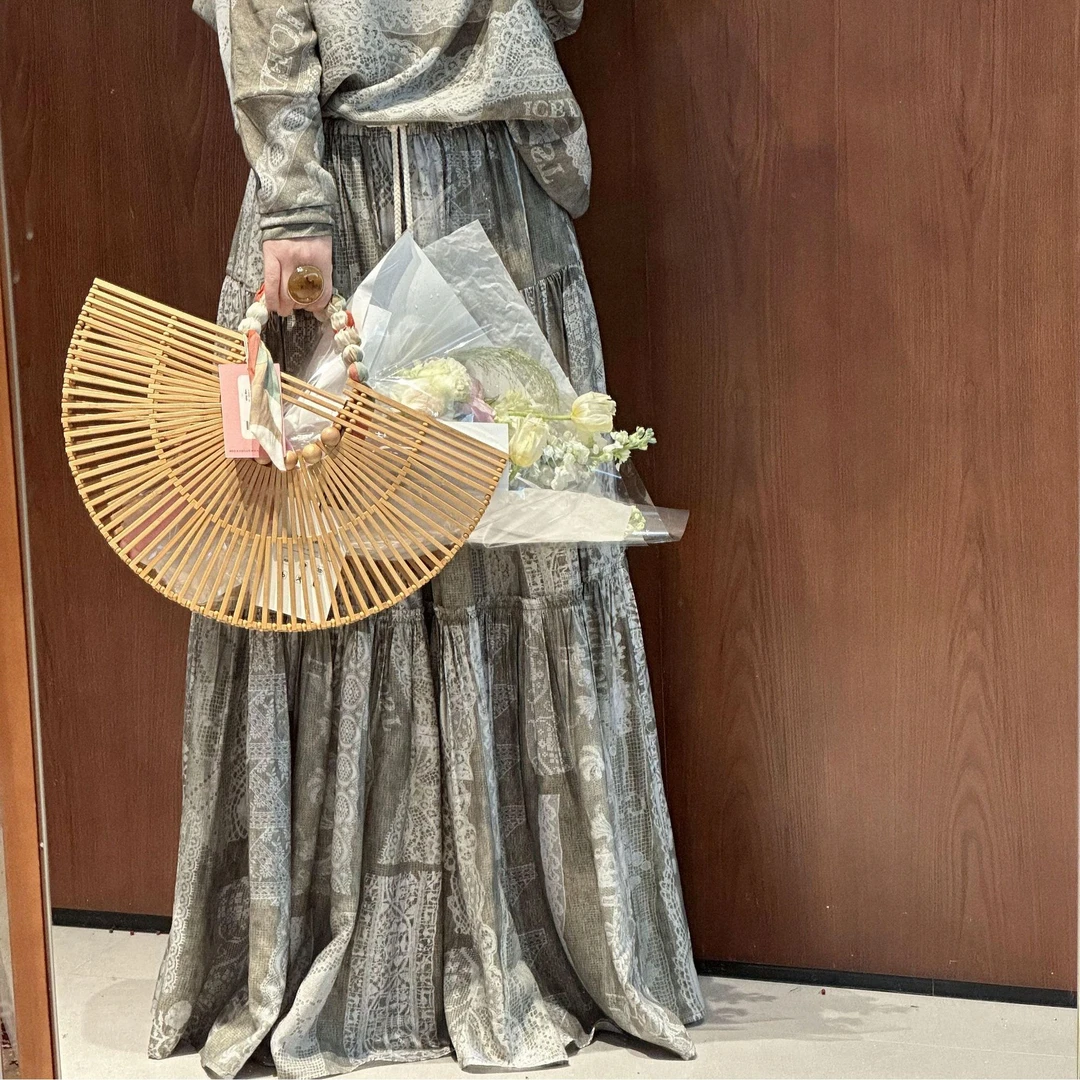 ICE DUST印花抽绳分割长半裙ICE051K27