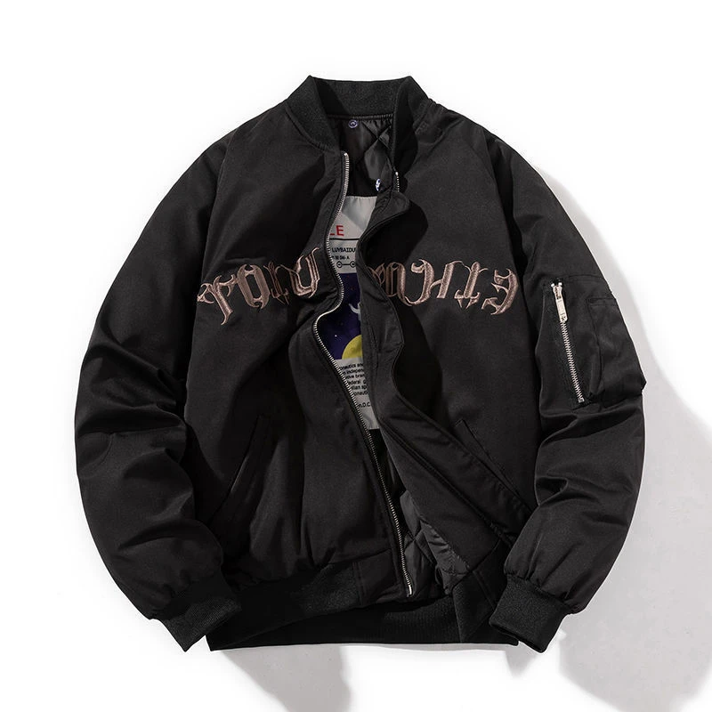 春秋潮牌冬男夹克大码外套棒球服新款印花飞行员加厚韩版上衣宽松