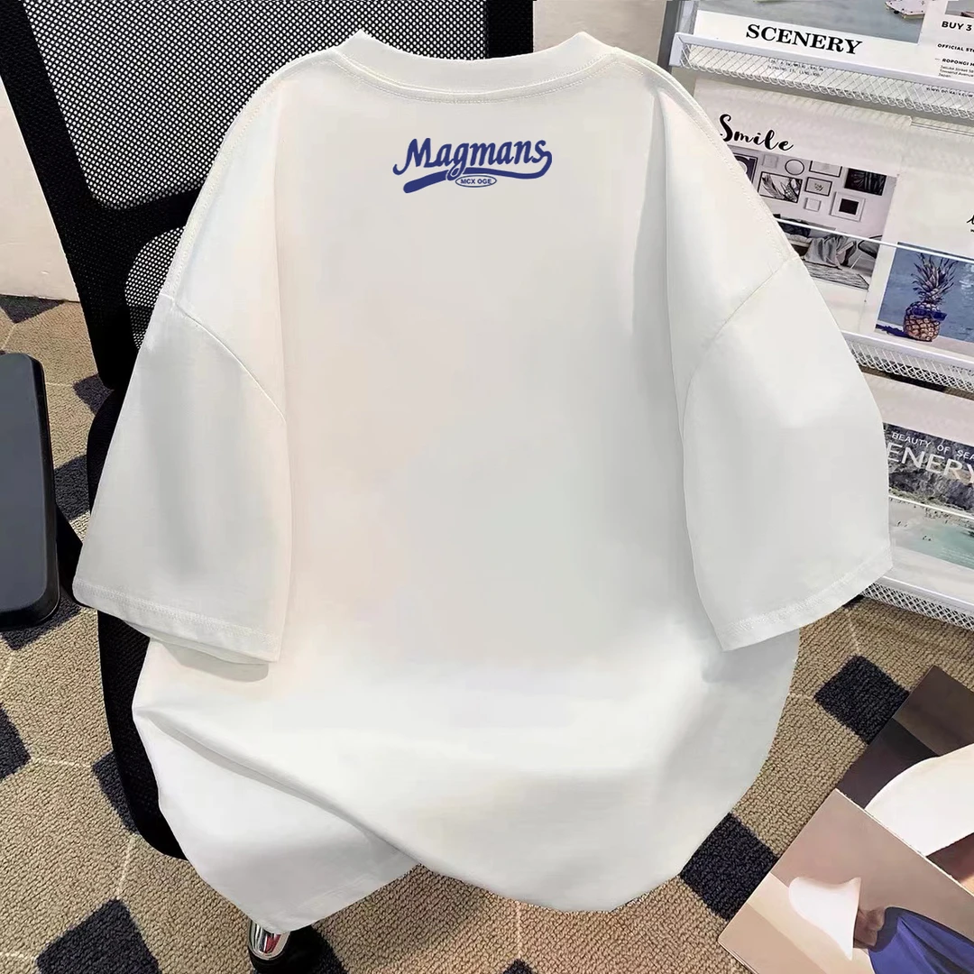 悦舒琪B232前后面印花重磅纯棉宽松字母短袖T恤