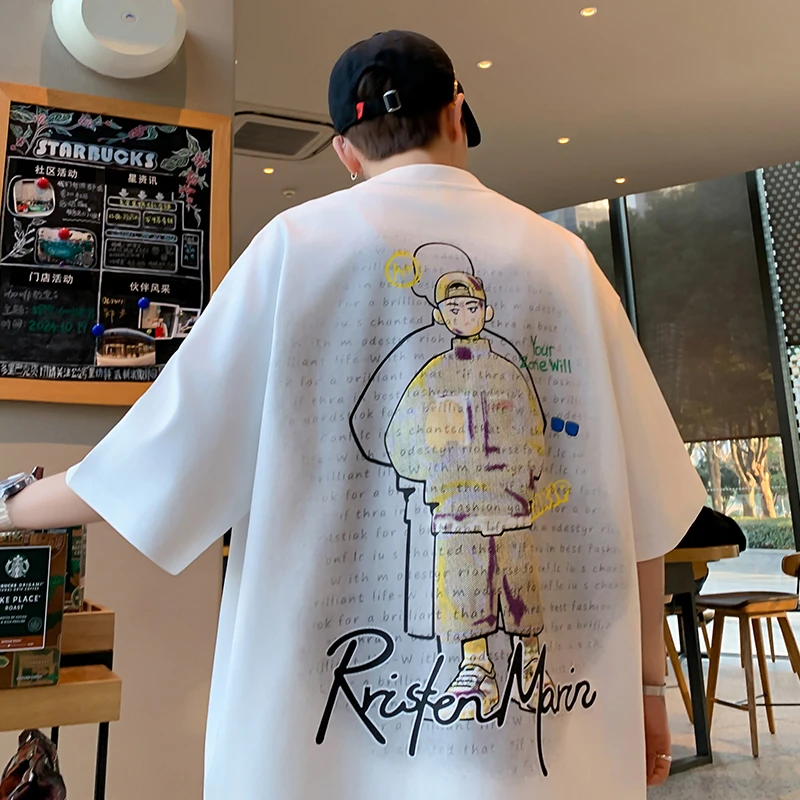 夏季男装T恤短袖宽松韩版圆领休闲男士潮流大码短袖t恤小众百搭