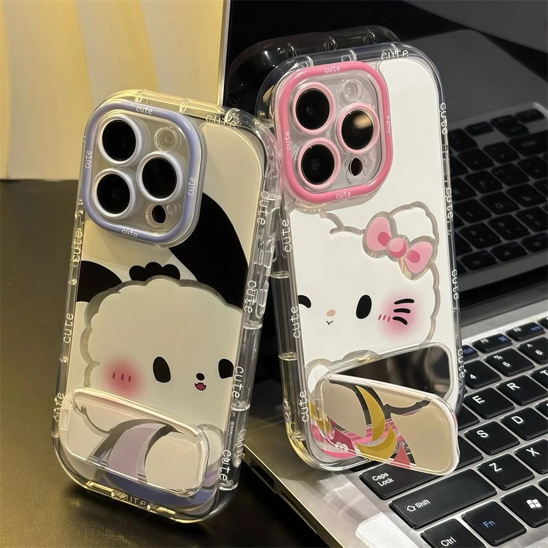 情侣贴贴KT猫镜子支架适用苹果16Pro手机壳iPhone14max小米15华为