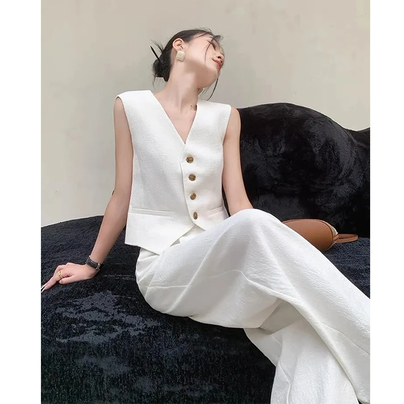 亚麻马甲套装女2025新款夏季气质老钱风棉麻无袖上衣阔腿裤两件套