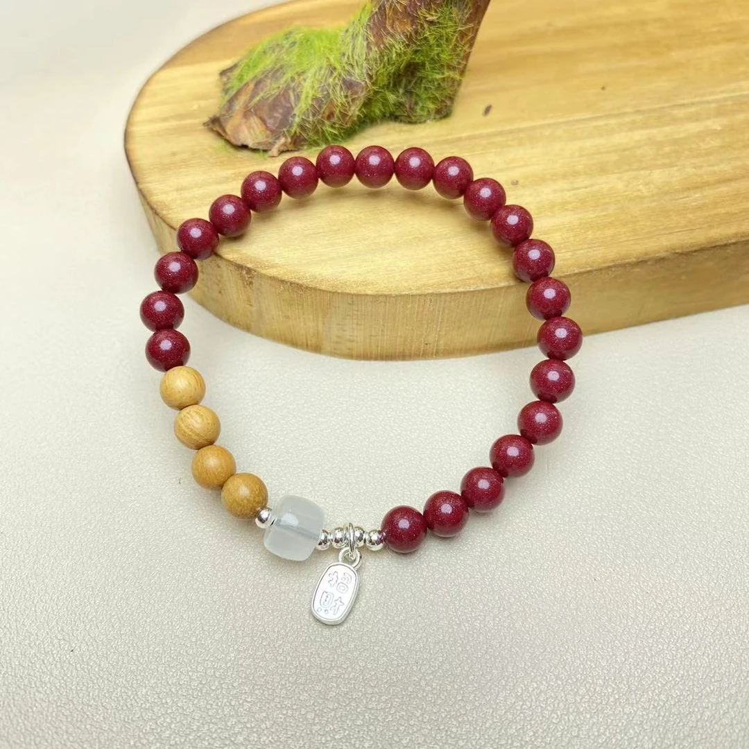 含辰砂工艺品高含量朱砂紫金砂设计款木配珠手串保真朱砂挂件