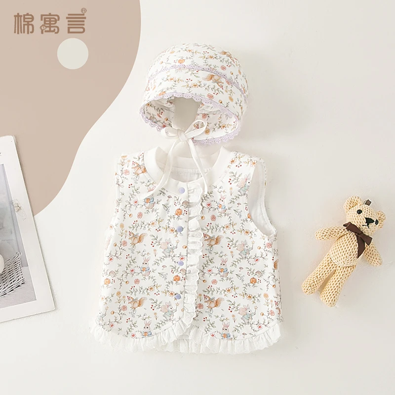 儿童马甲春秋季外穿连体衣洋气可爱蕾丝马夹宝宝背心纯棉婴儿坎肩