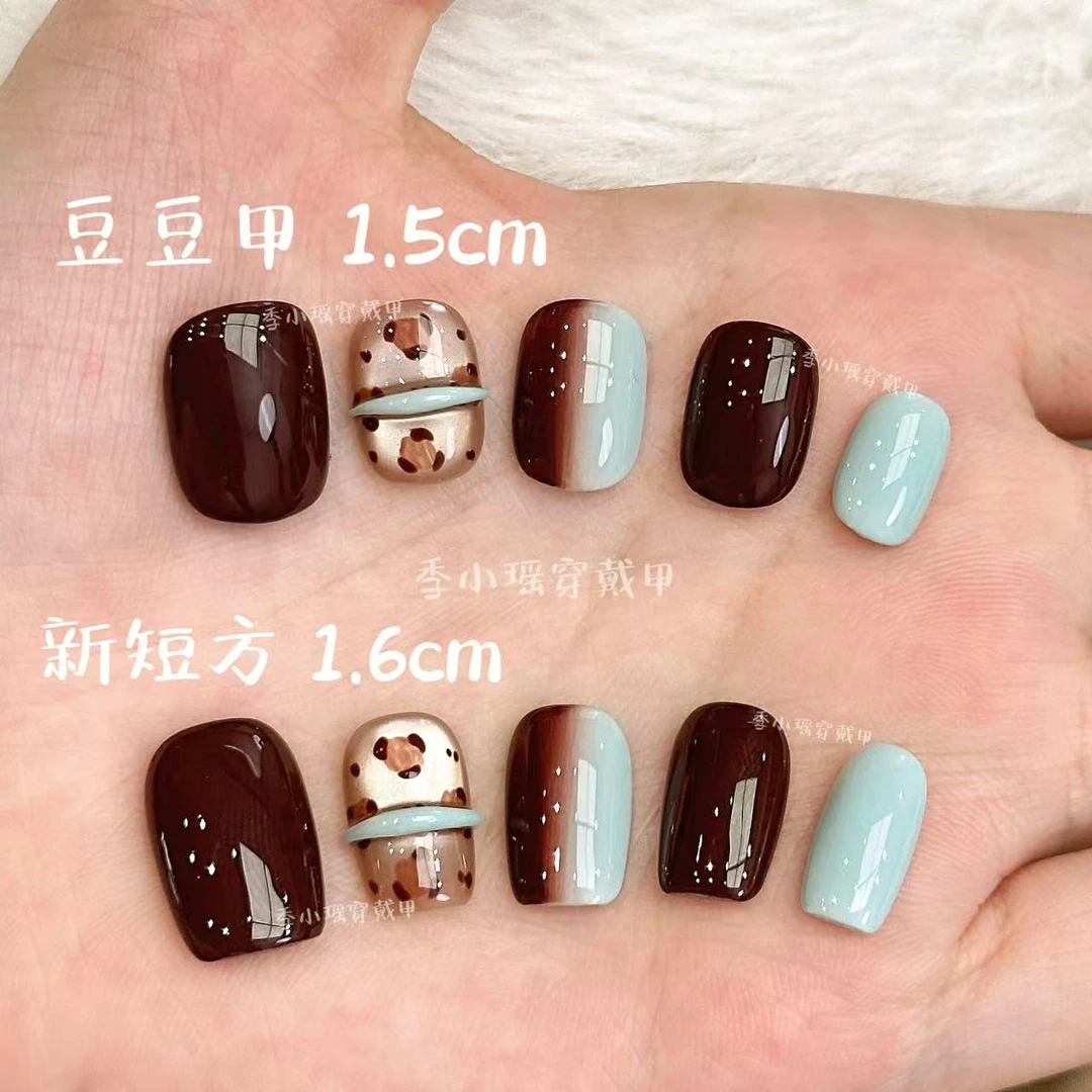 【蓝腰黑巧】秋冬新品豹纹猫眼超闪黑蓝撞色纯手工穿戴甲显白美甲贴