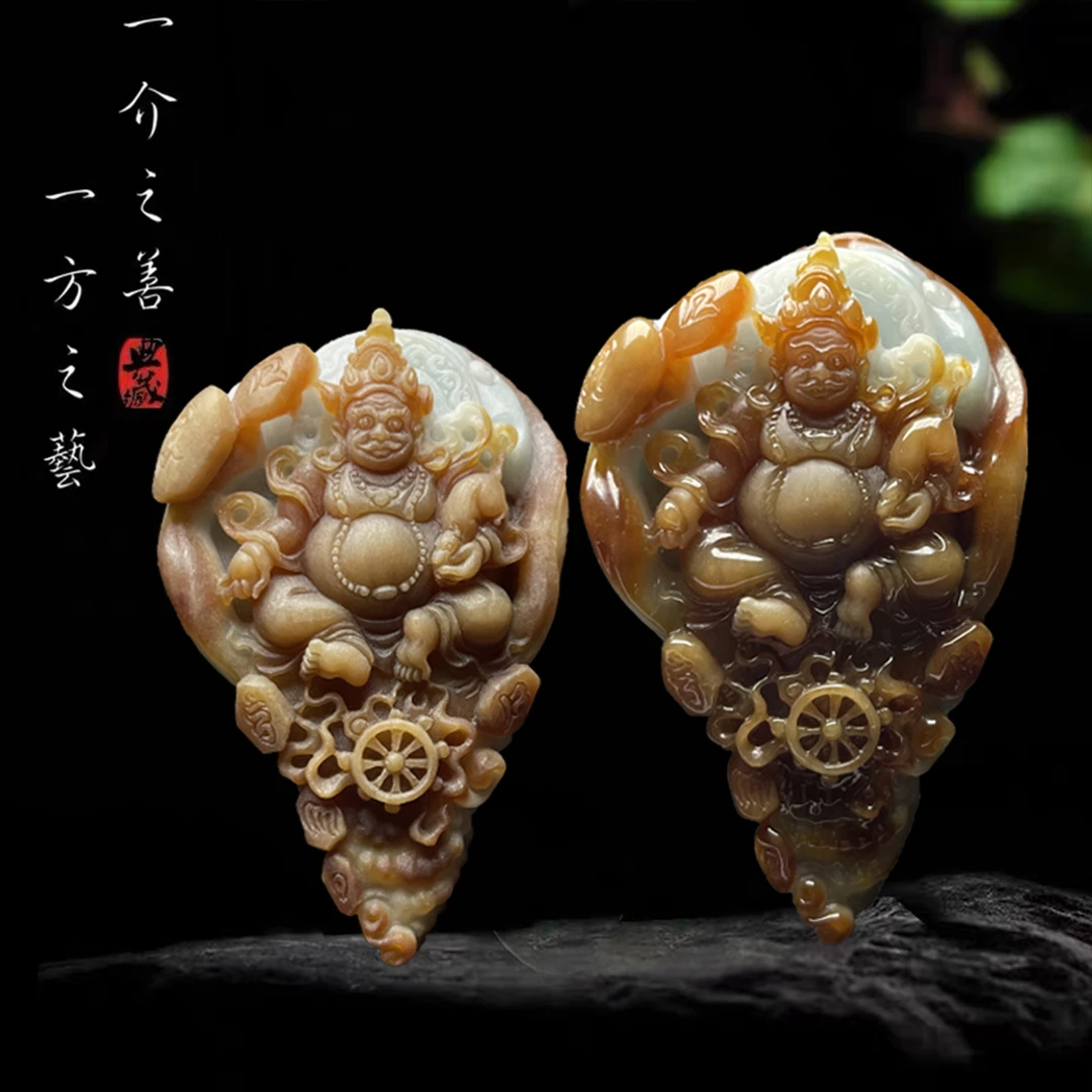 【已结缘】合一堂翡翠工作室定制展示：糯冰红皮白肉《法螺黄财神》