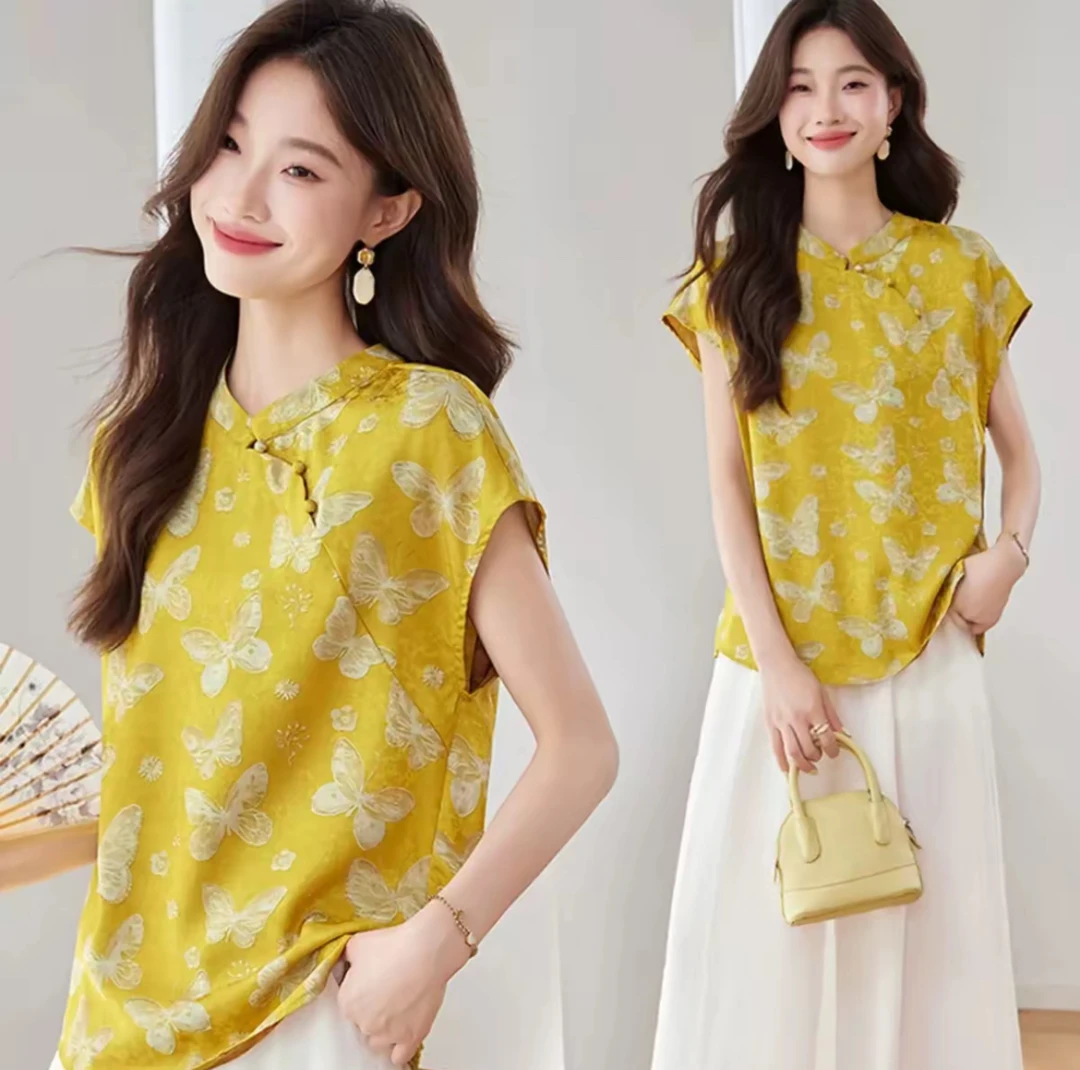 2522款【富贵蝶】时尚洋气新中式落肩袖上衣