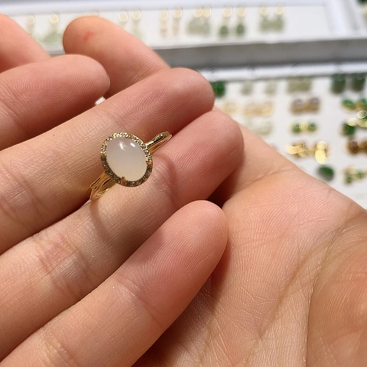 银S925镀金镶嵌戒指和田玉（白玉）
