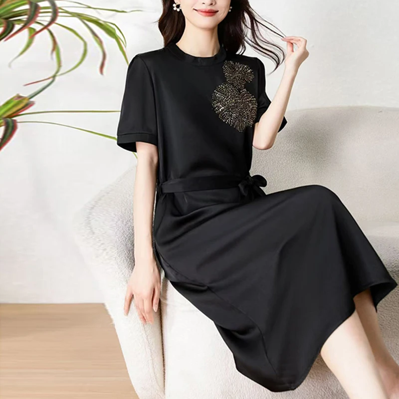 夏季新款女装时尚气质显瘦百搭连衣裙洋气妈妈装6573