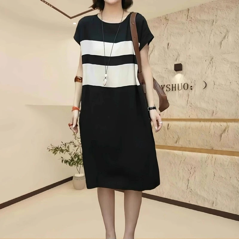 复古减龄显瘦短裙夏季薄款胖MM大码女装撞色拼接收腰POLO领连衣裙