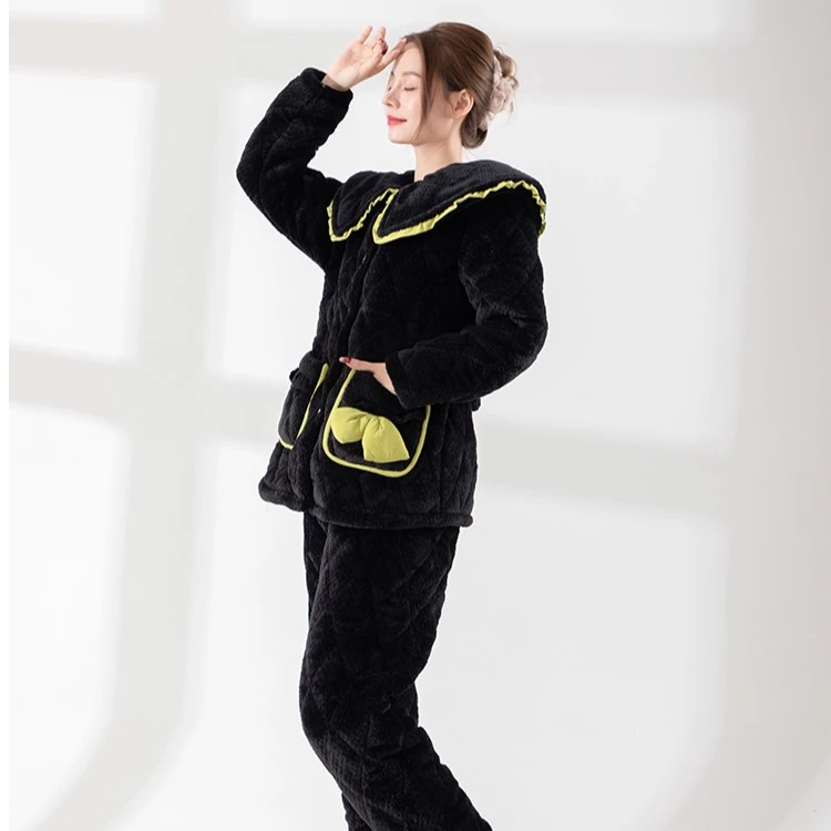 T1011冬季加绒时尚保暖简约小香风可外穿家居服套装