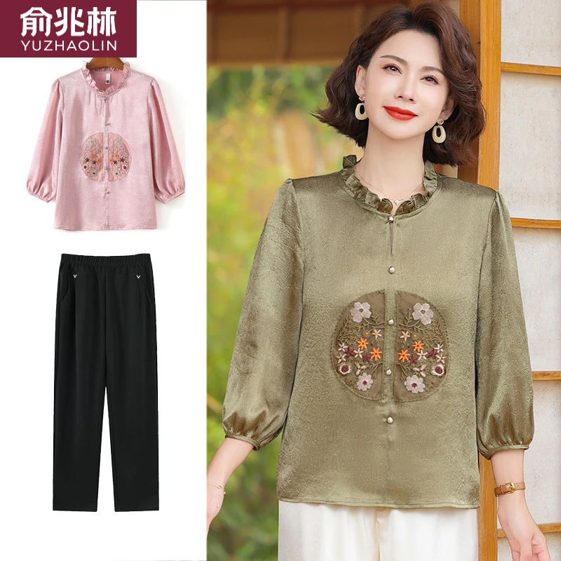 俞兆林年轻妈妈夏装短袖套装洋气2025新款中老年女装春秋季中袖上