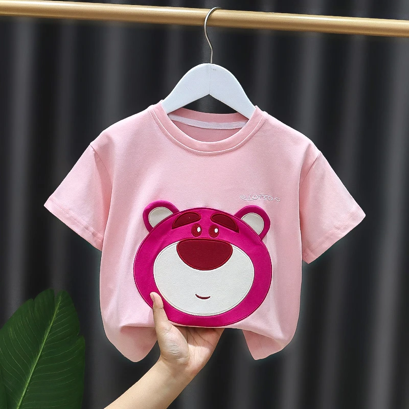 女童夏装新款条纹草莓熊短袖宝宝短袖儿童夏季上衣T恤