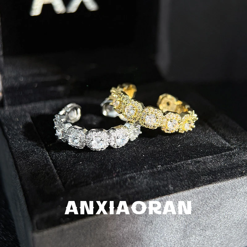 合金戒指 金色方糖情侣对戒男女尾戒小众手饰碎冰冰满天星配饰潮