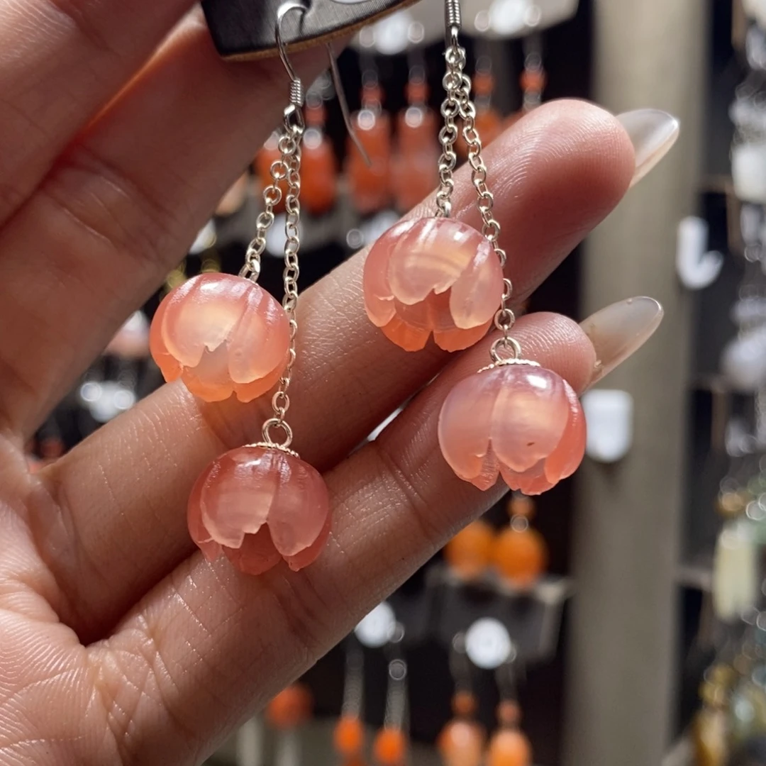 南红玛瑙耳饰银S925镶嵌丽*霞