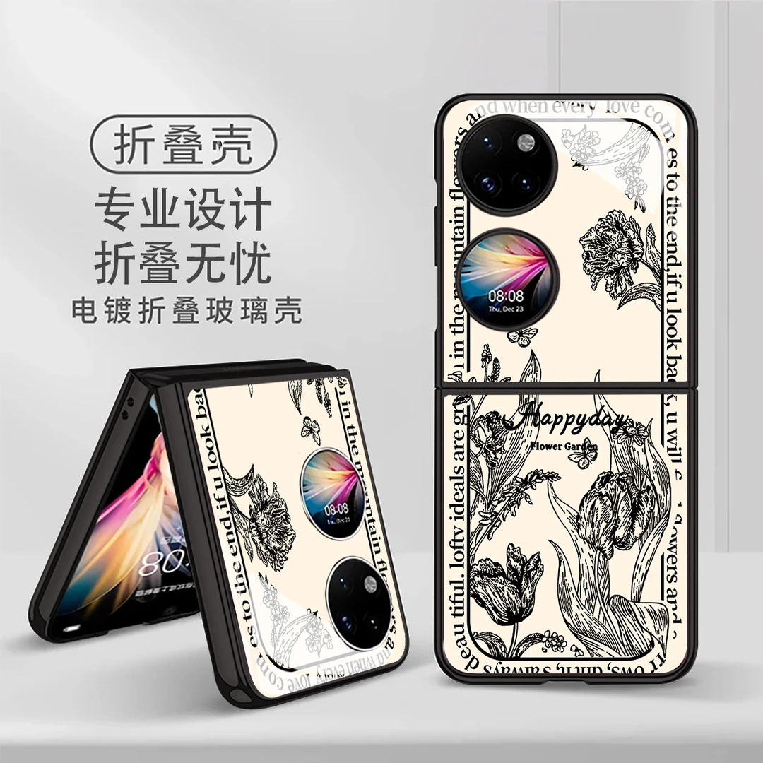 复古印花适用华为Pocket2保护壳华为Pocket2手机壳全包防摔玻璃壳