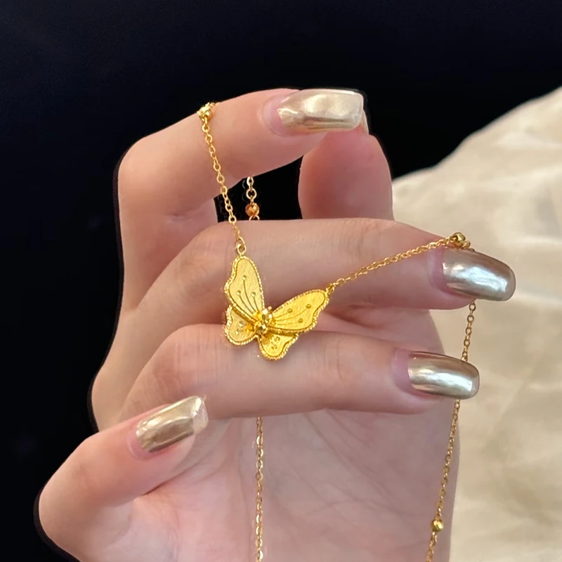 铜合金项链 花月佳期拉丝蝴蝶项链女气质质感纹理锁骨链轻奢配饰